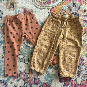 Zara Kids Rust Polka Dot Leggings & Mustard Floral Pants Set